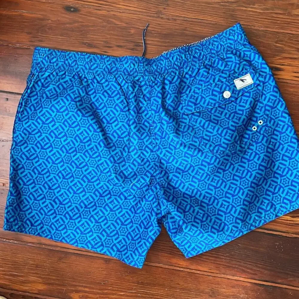 Ted Baker lined geometric print pull on drawstring waist swim trunks sz 7